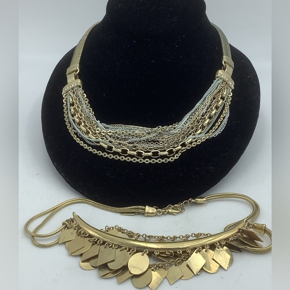 Two Goldtone Layered Choker Style Necklaces - Picture 1 of 8